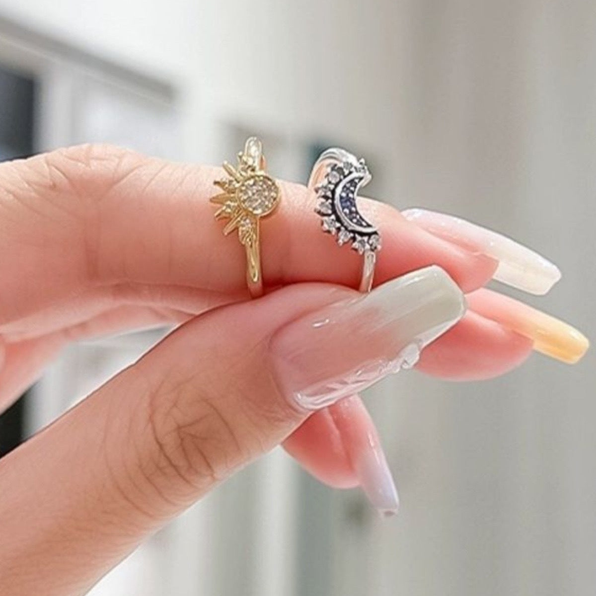 Wholesale Stackable Diamond Sun and Moon Open Adjustable Rings ACC-RS-YinHu001