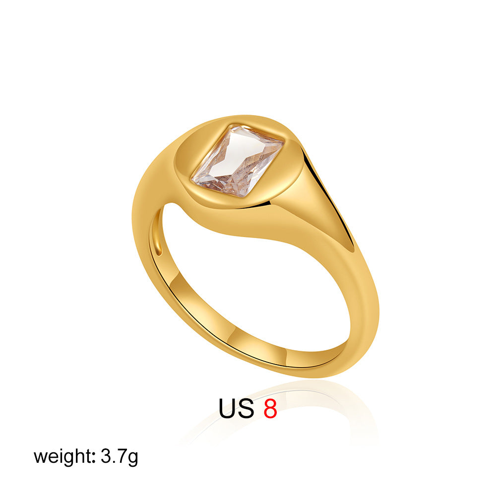 Wholesale  18K Gold Square Zircon Ring  Light Luxury Ring