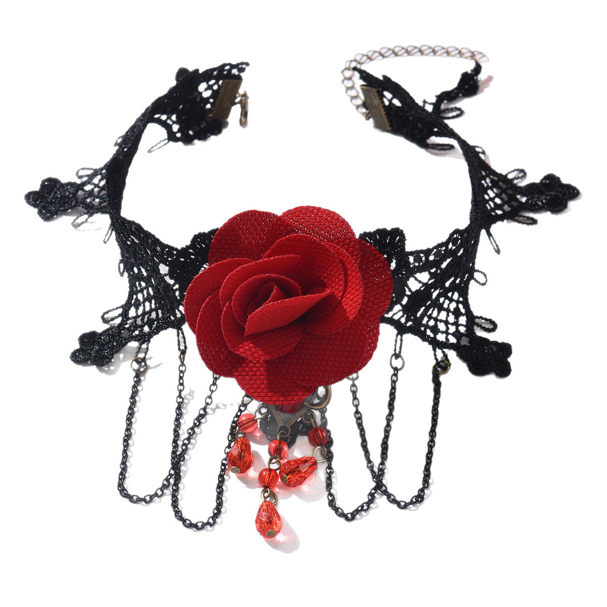 Wholesale  Retro Style  Red Rose Long Tassel Necklace