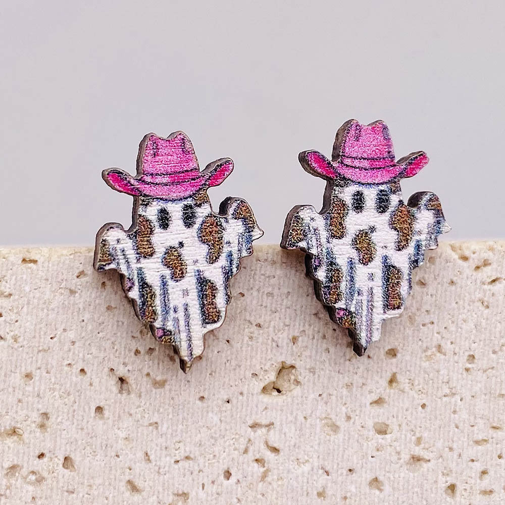 Boucles d'oreilles en bois fantômes de la citrouille en gros de la citrouille de citrouille