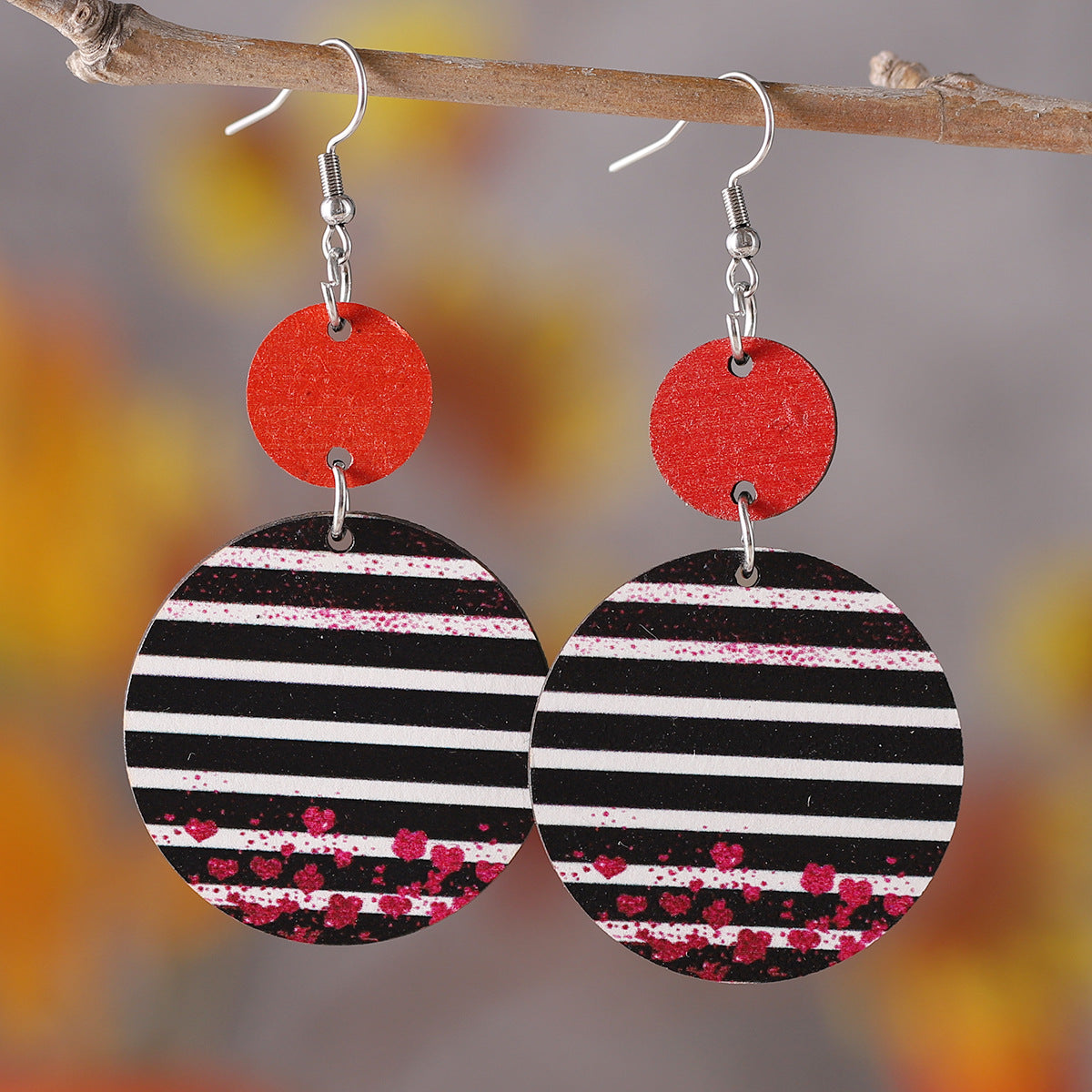 Wholesale Wooden heart-shaped round earrings