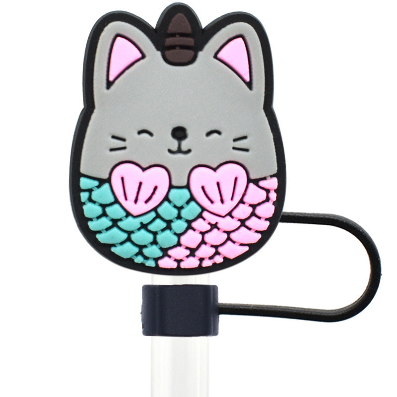 Wholesale Random 100pcs Cartoon Cute 10mm PVC Soft Straw Tube Cap ACC-SCR-RYY083