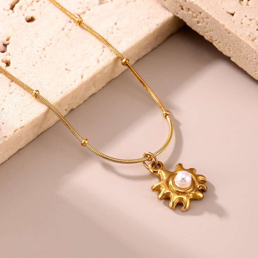 Wholesale Stainless Steel  Sunflower Beads Collarbone Necklace