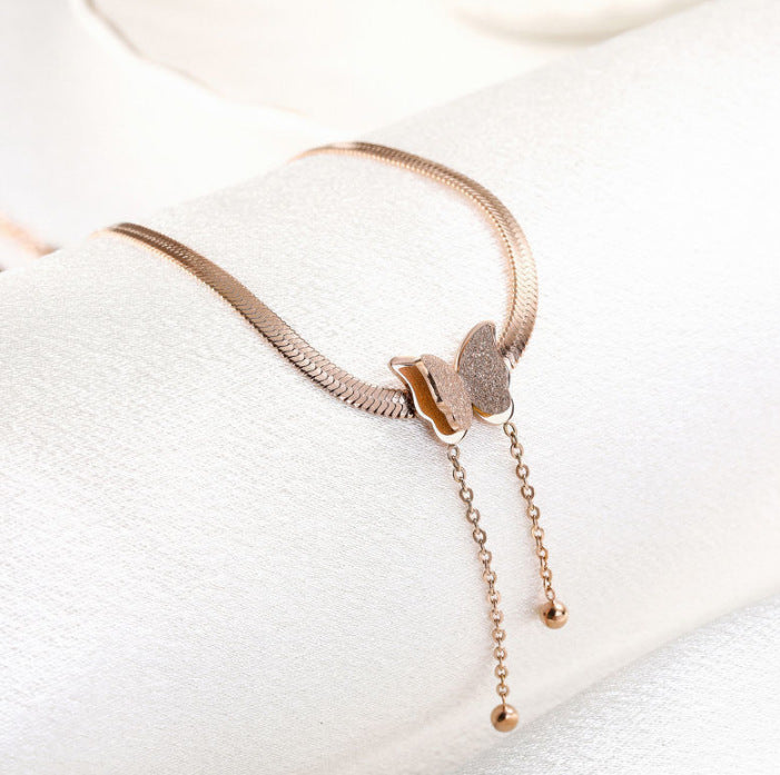 Wholesale Frosted Butterfly Tassel Titanium Steel Bracelet