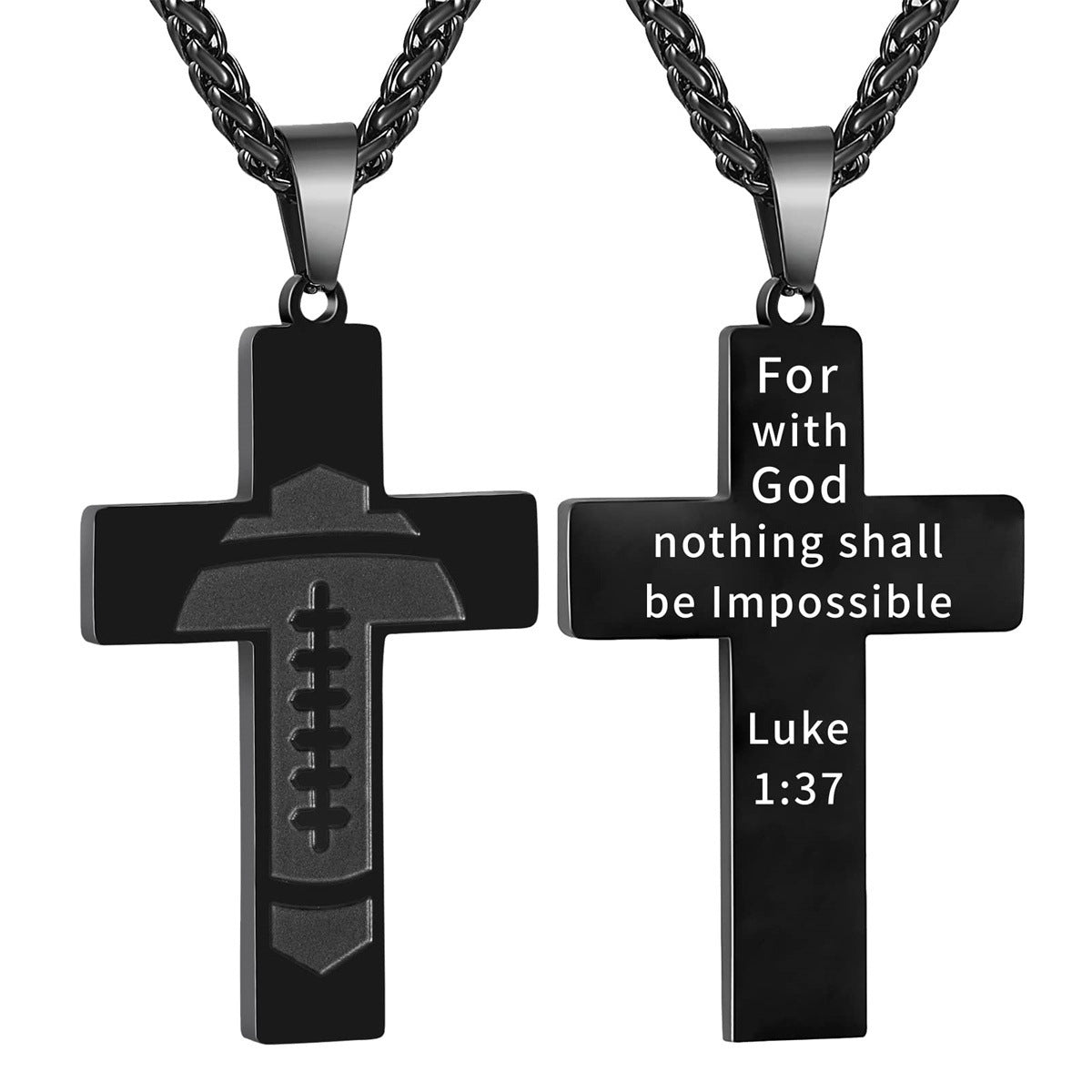 Wholesale American Football Stainless Steel Cross Bible Pendant Necklace