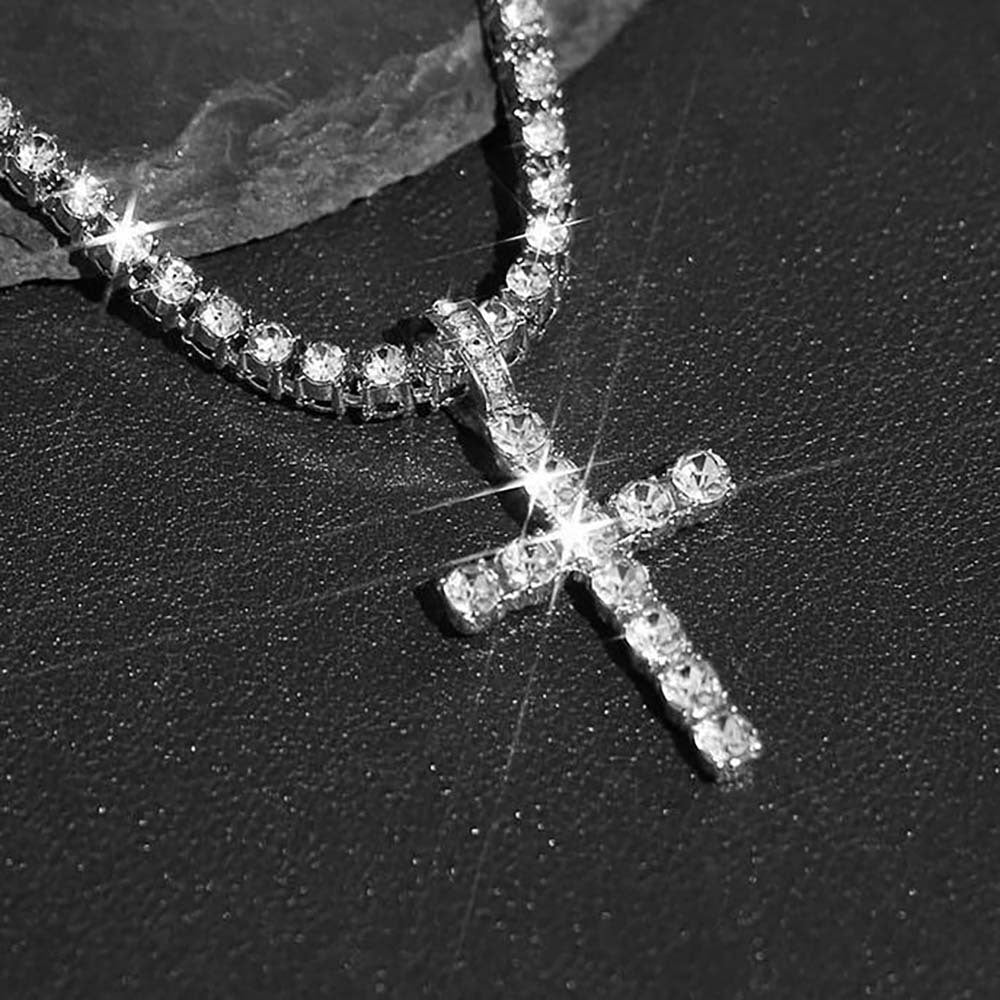 Wholesale Rhinestone Cross Pendant Necklace Hip Hop Bling Jewelry Fashion Accessory for Men Women