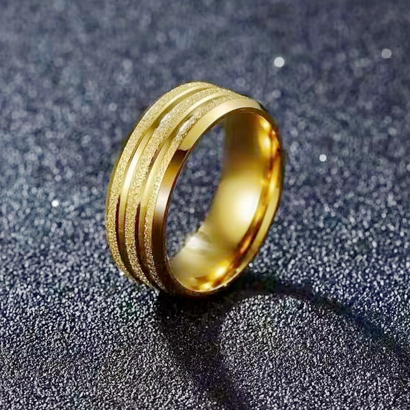 Wholesale love frosted ring fashion sand gold stainless steel ring