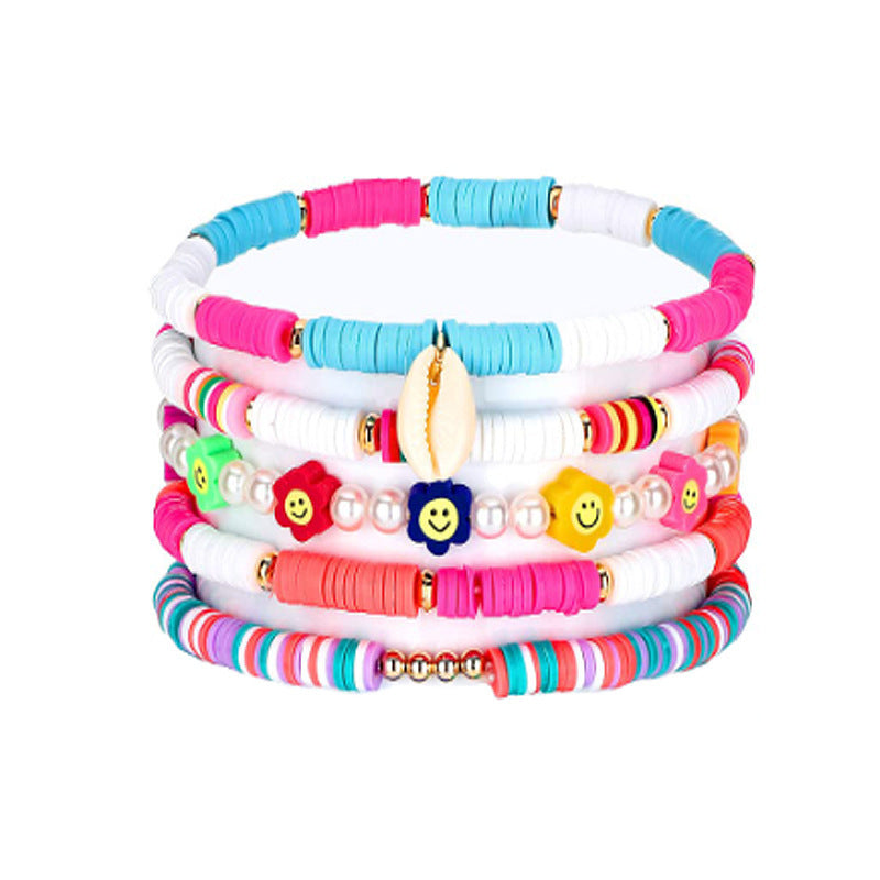 Wholesale Bohemian Retro Ethnic Style Colorful Polymer Clay Heart-shaped Pearl Bracelet ACC-BT-Chens004
