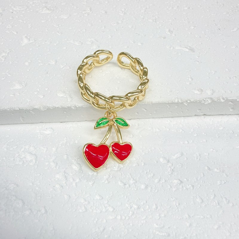 Wholesale Tropical Fruit Cherry 18k Copper Plated Adjustable Ring
