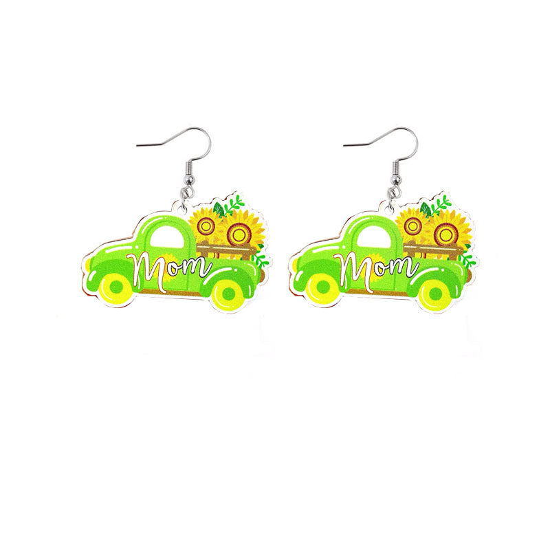 Wholesale Mother's Day MOM Rainbow Sunflower Wooden Earrings ACC-ES-YiYuan007
