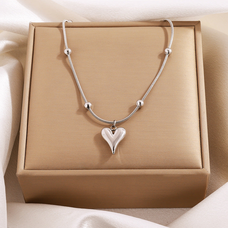 Wholesale Stainless Steel Necklace Heart Beaded Snakebone Chain