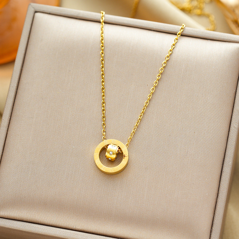 Wholesale 18k rose gold simple Roman six diamond necklace  titanium steel does not fade online necklaces