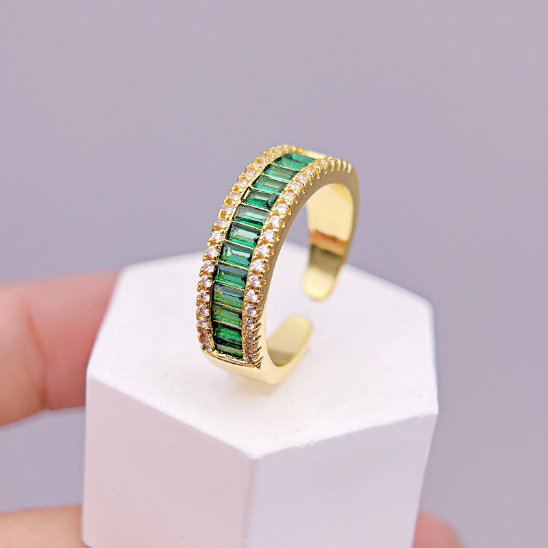Wholesale Copper Inlaid Colorful Zirconia Adjustable Emerald Rings ACC-RS-YXY039
