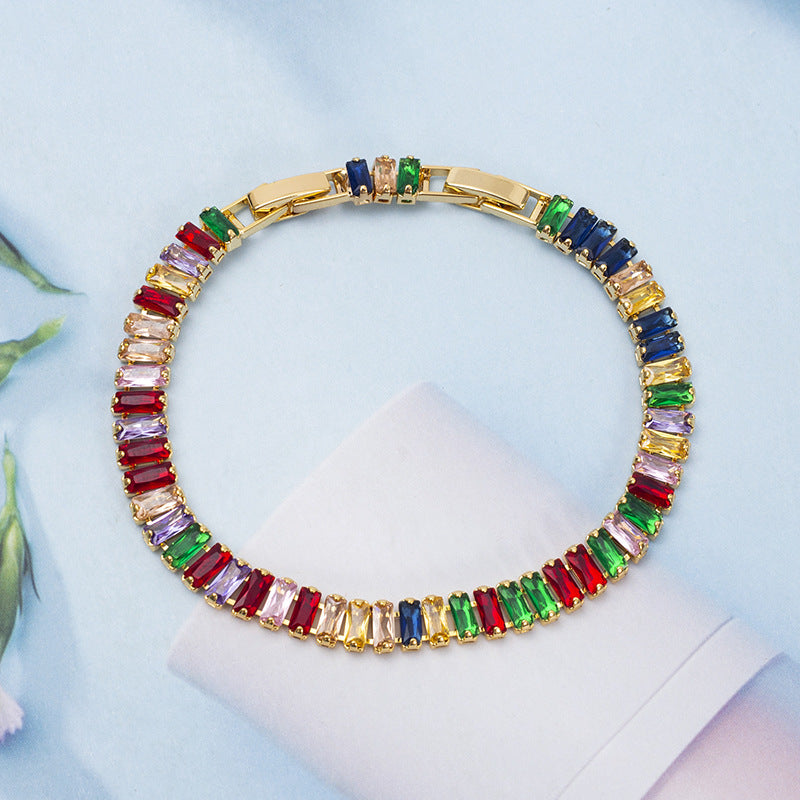 Wholesale Colorful Zircon Full Diamond Claw Chain Colorful Rice Beads Bracelet ACC-BT-Jiay003