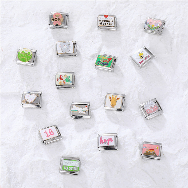 Wholesale Italian Charm Bracelet 9mm DIY Splicing Pink Green Series Titanium Steel Composable Bracelet