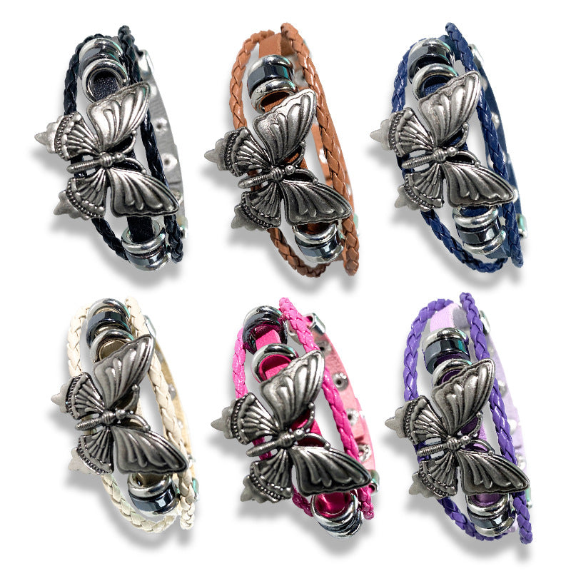 Wholesale  Retro Dark Butterfly Rock Leather Bracelet