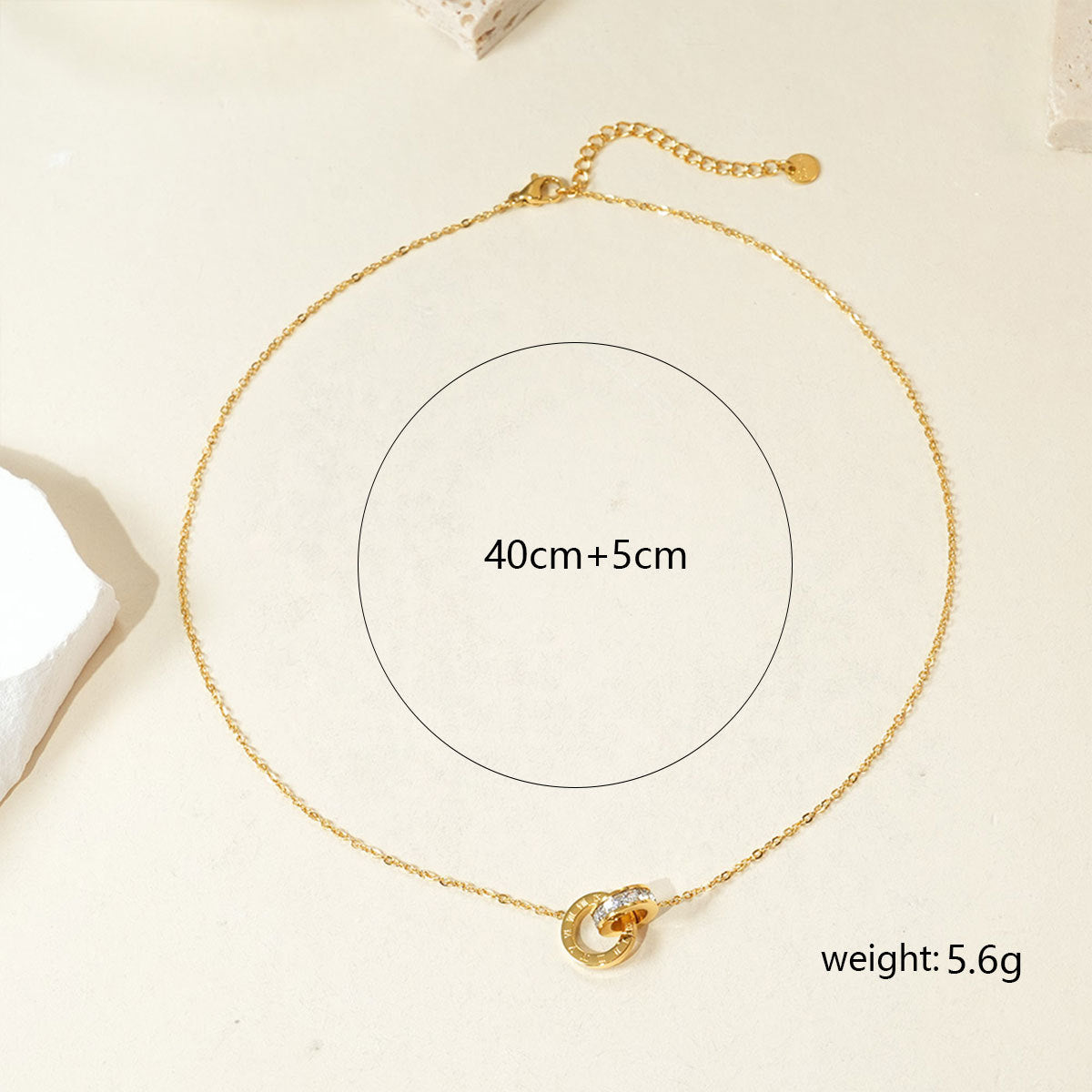 Wholesale Titanium steel double-ring diamond-set Roman numeral necklace