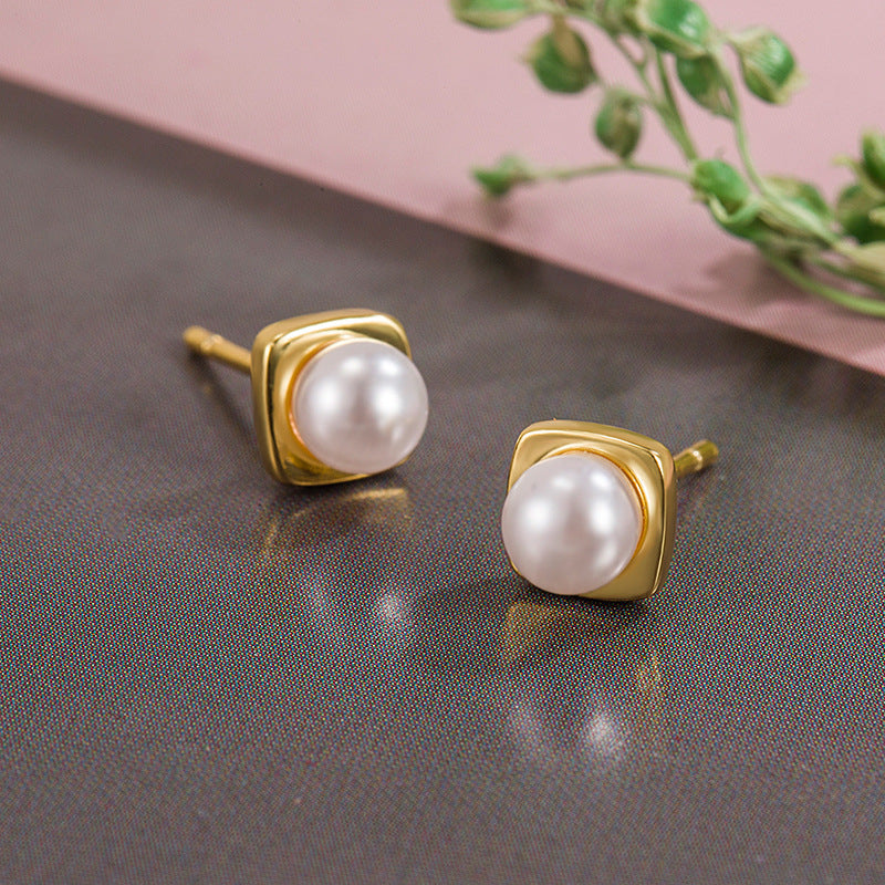 Wholesale copper square pearl stud earrings