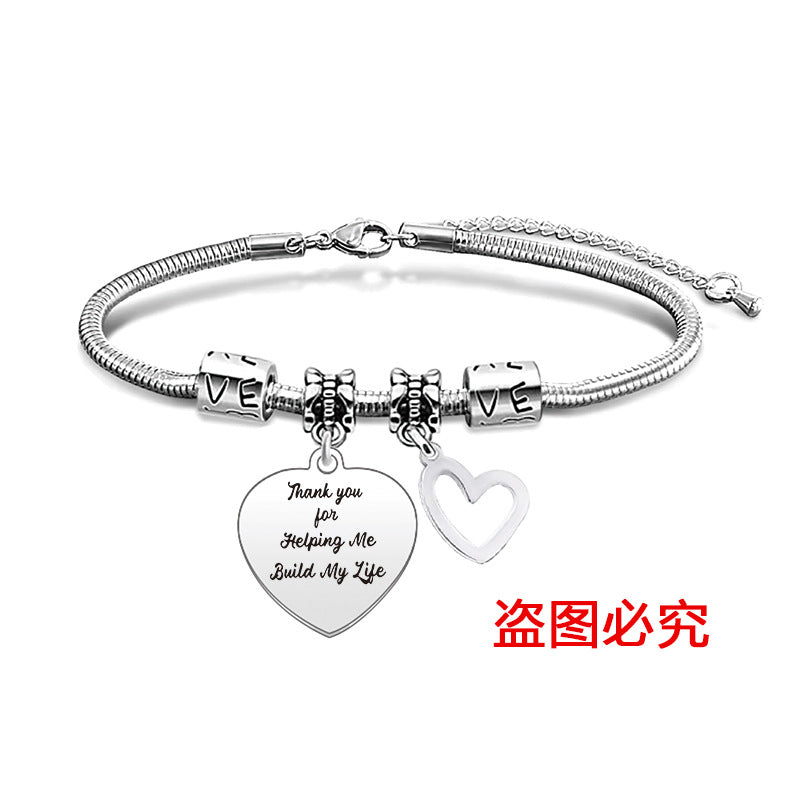 Wholesale Heart Shape Pendant Mother's Day Stainless Steel Snake Bone Bracelet Holiday Gift ACC-BT-Ganggu003