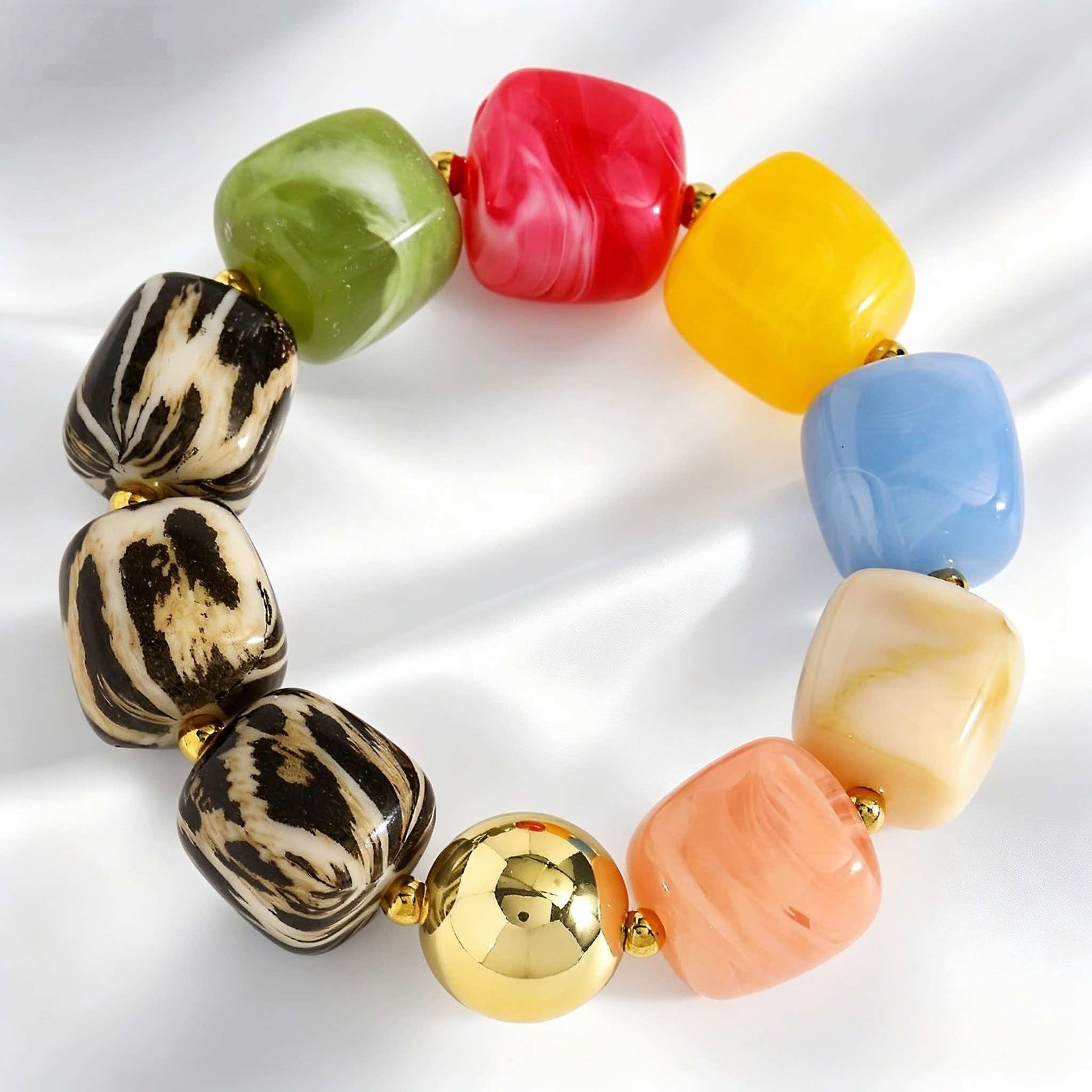 Wholesale Stylish Macaron Marble Resin Cube Bracelet Retro Gold Bead Design Everyday Unisex Jewelry Accessory Gift Resale