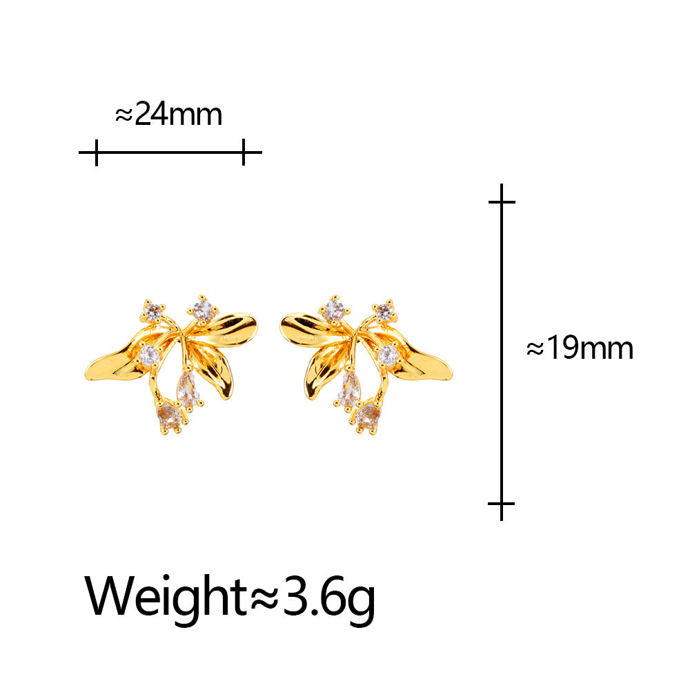 Wholesale Floral Zirconia Petal Earrings Elegant Fashion Jewelry Accessory for Boutique Resale