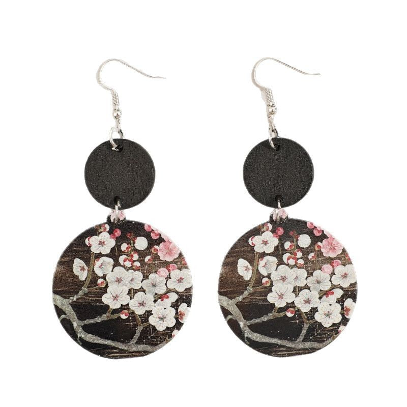 Wholesale Round printed plum blossom patchwork small disc acrylic earrings