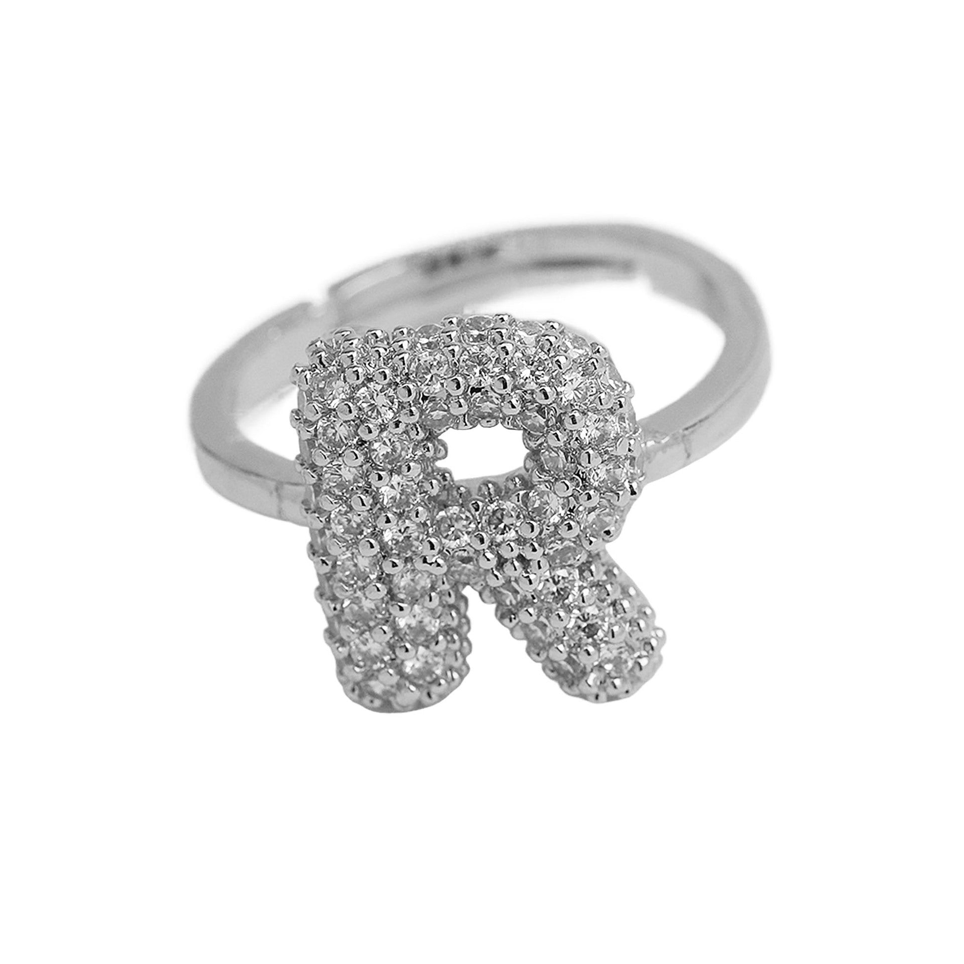 Wholesale  white gold balloon bubble cute 26 English letters open ring