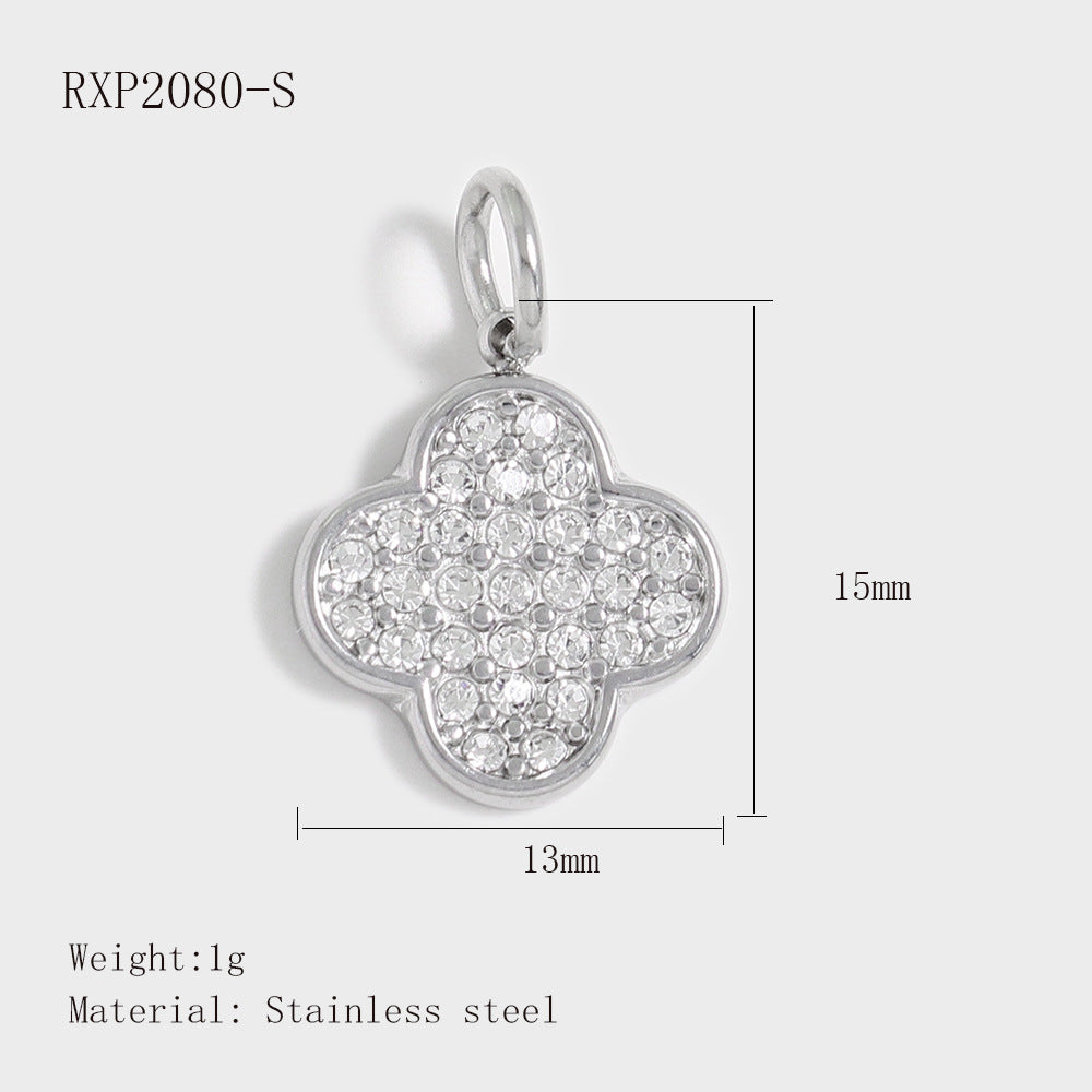Wholesale Stainless Steel Lucky Dice Four-Leaf Clover Pendant - Gold Electroplated DIY Fashion Accessory