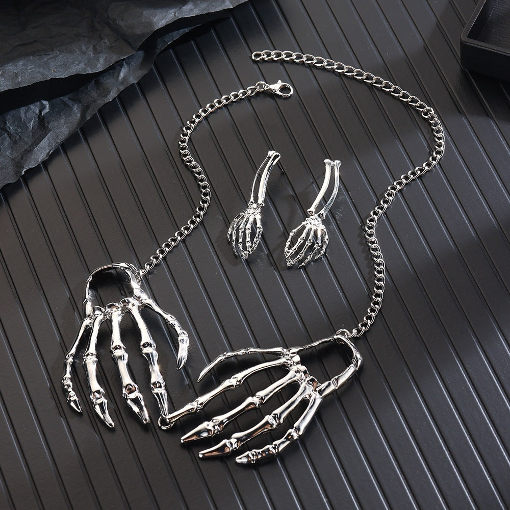 Wholesale Silver Tone Alloy Gothic Skeleton Necklace Earring Set  Fashion Accessory