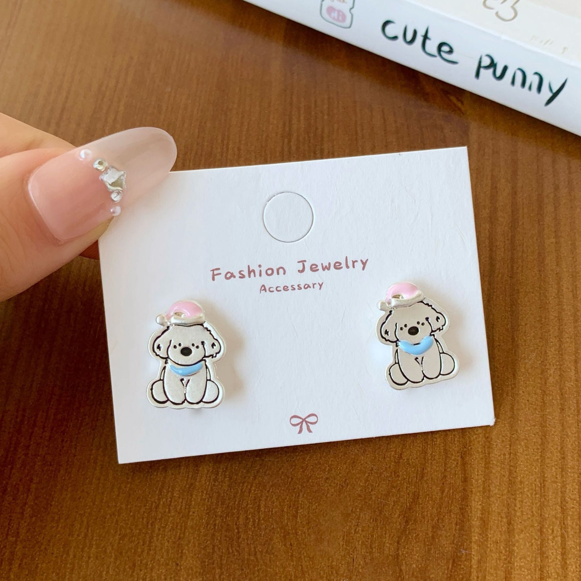 Wholesale Silver Cat Fishing Earrings Silver Needle,   Cartoon Oil Drop Puppy Design Stud Earrings