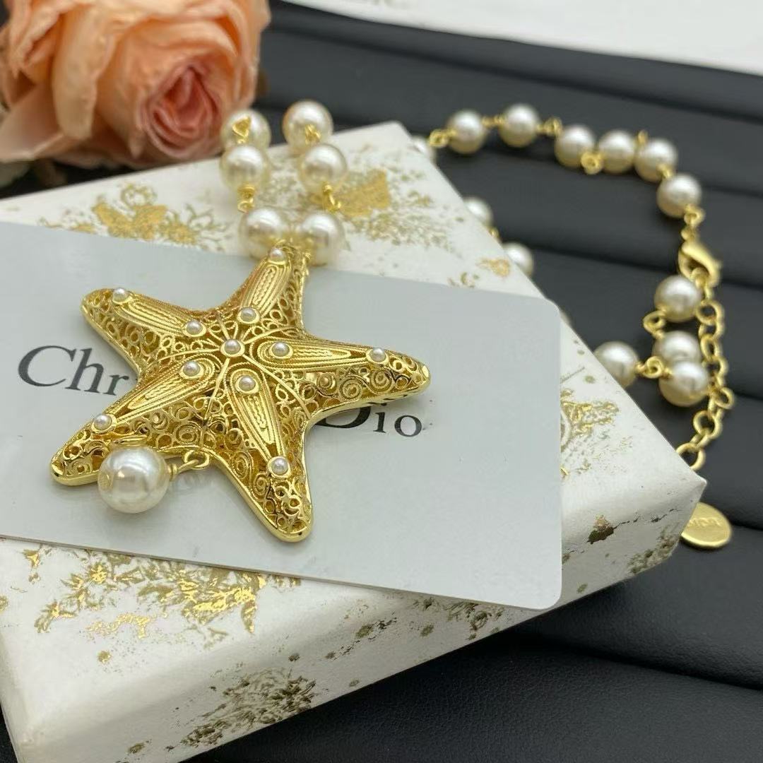 Wholesale Brass Man-made Pearl Starfish Necklace ACCVIP