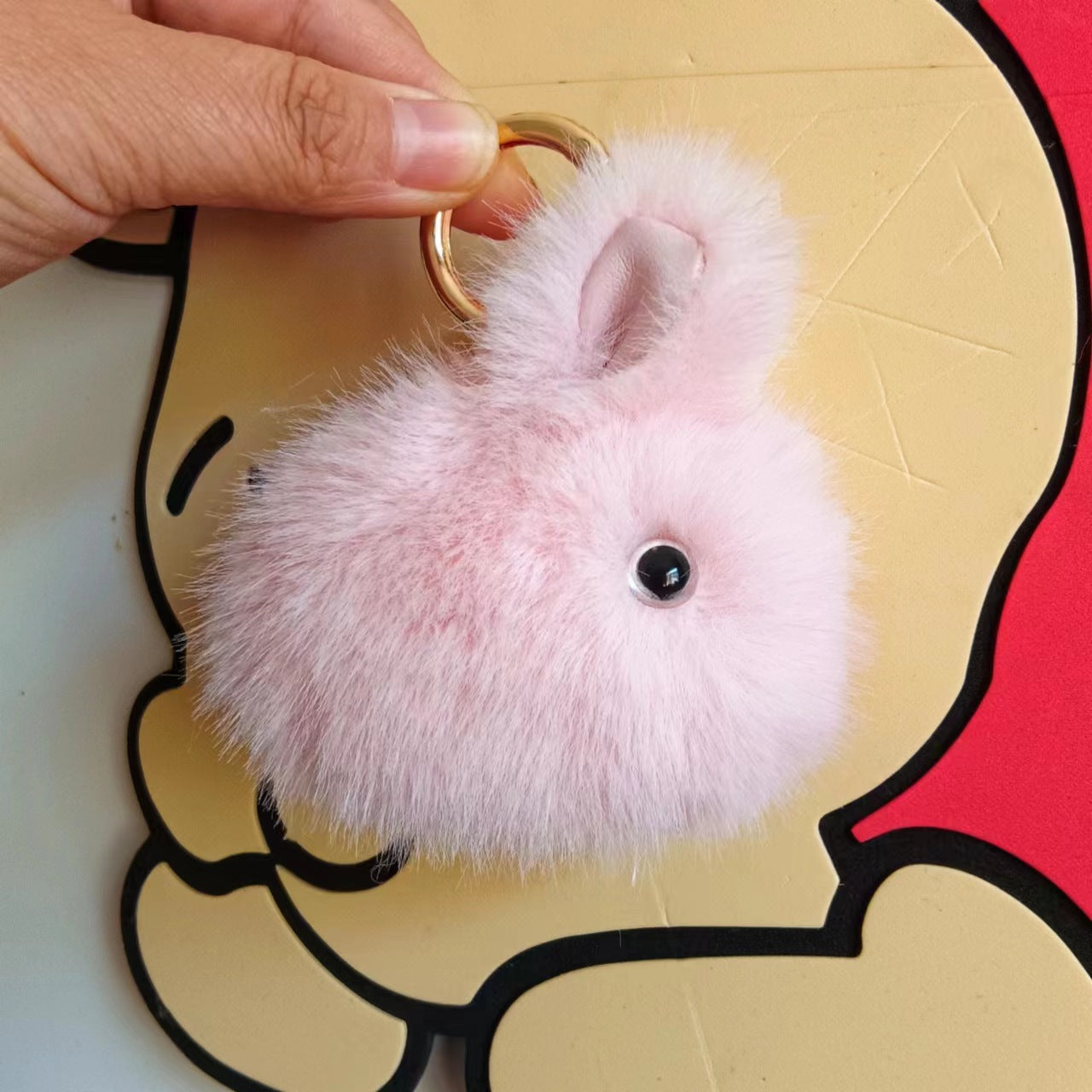 Wholesale cute little tennis ball rex rabbit fur keychain