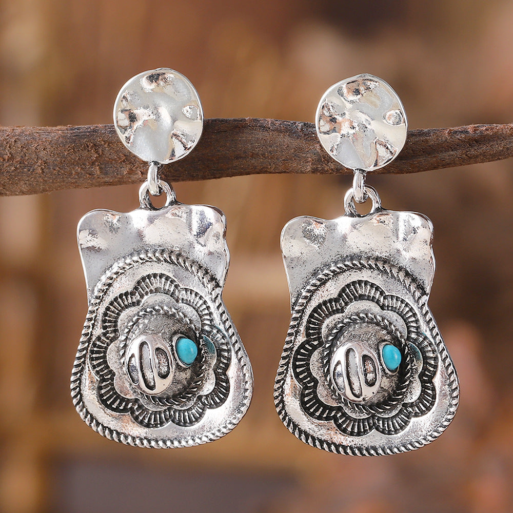 Wholesale  Western Denim Hat Pendant Vintage Earrings