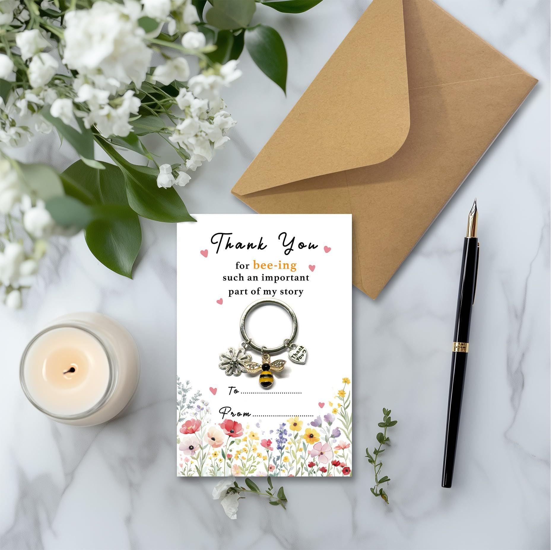 Wholesale Little Bee Flower and Heart Teacher' s Day Keychain