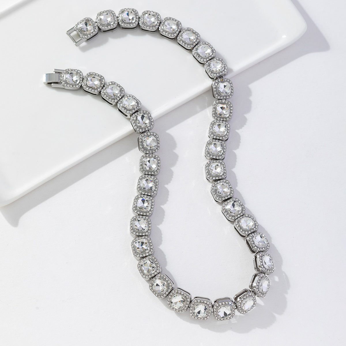 Wholesale 2pcs Hip Hop Alloy Diamond Bracelet Cuban Chain Necklace ACC-NE-MeiWeite010