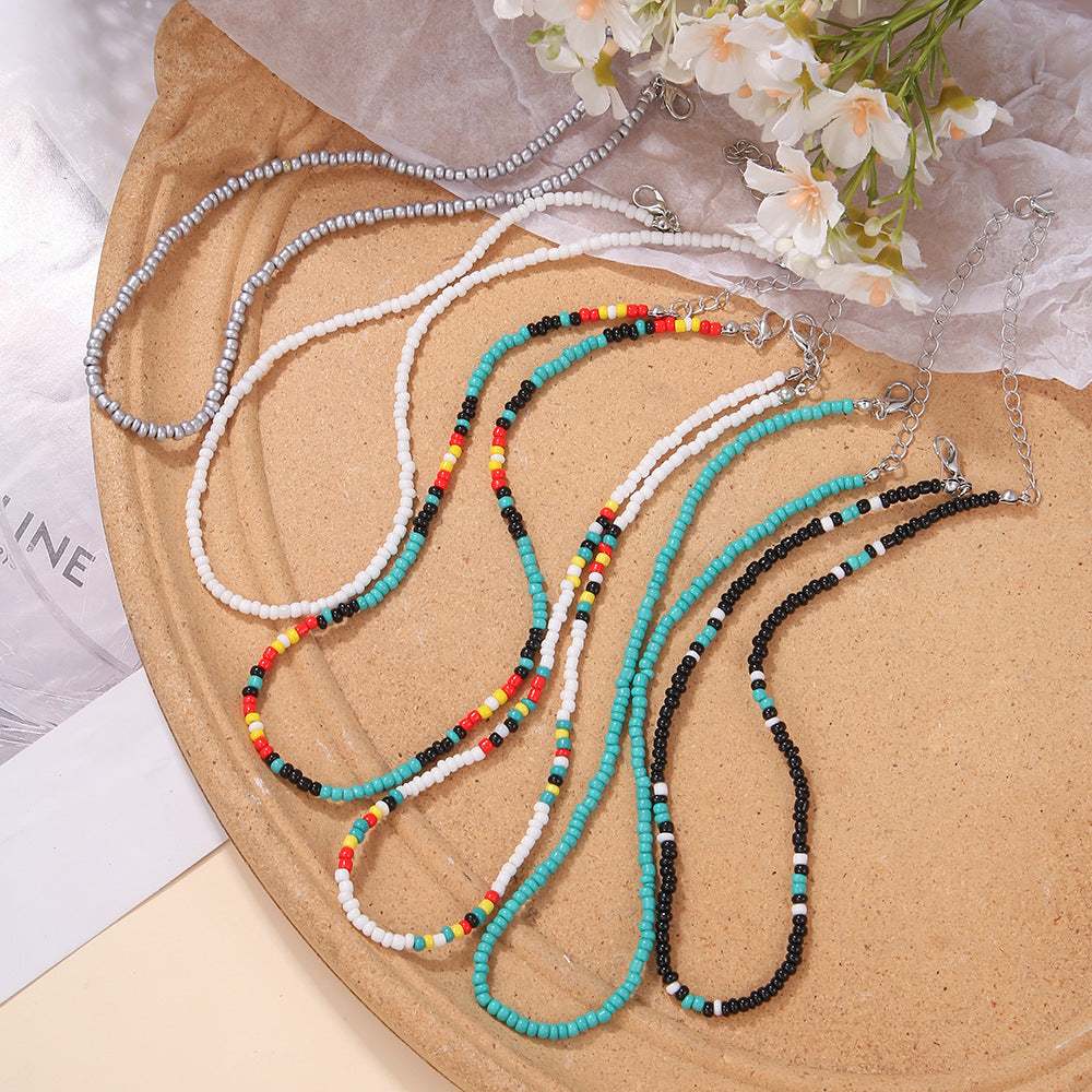 Wholesale  Bohemian Color Rice Beads Multi-layer Stacked Beaded Necklace