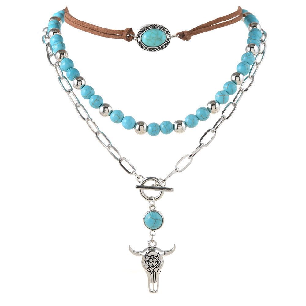 Wholesale Blue Turquoise Geometric 3-Piece Necklace Set Chain Pendant Boutique Resale