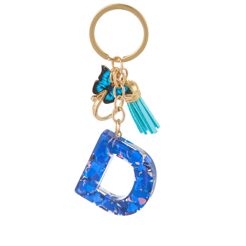 Wholesale Resin blue heart butterfly letter keychain