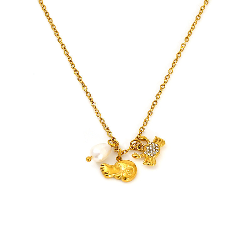 Wholesale Diamond Pearl Necklace Stainless Steel  Clavicle Chain