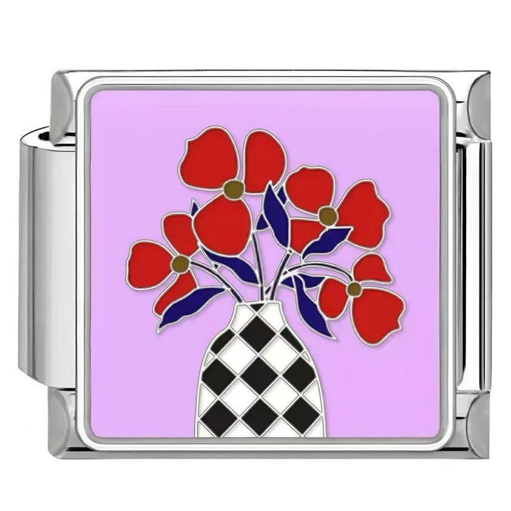 Wholesale DIY modular bracelet with floral pattern,  original design,  Italian Charms Bracelet