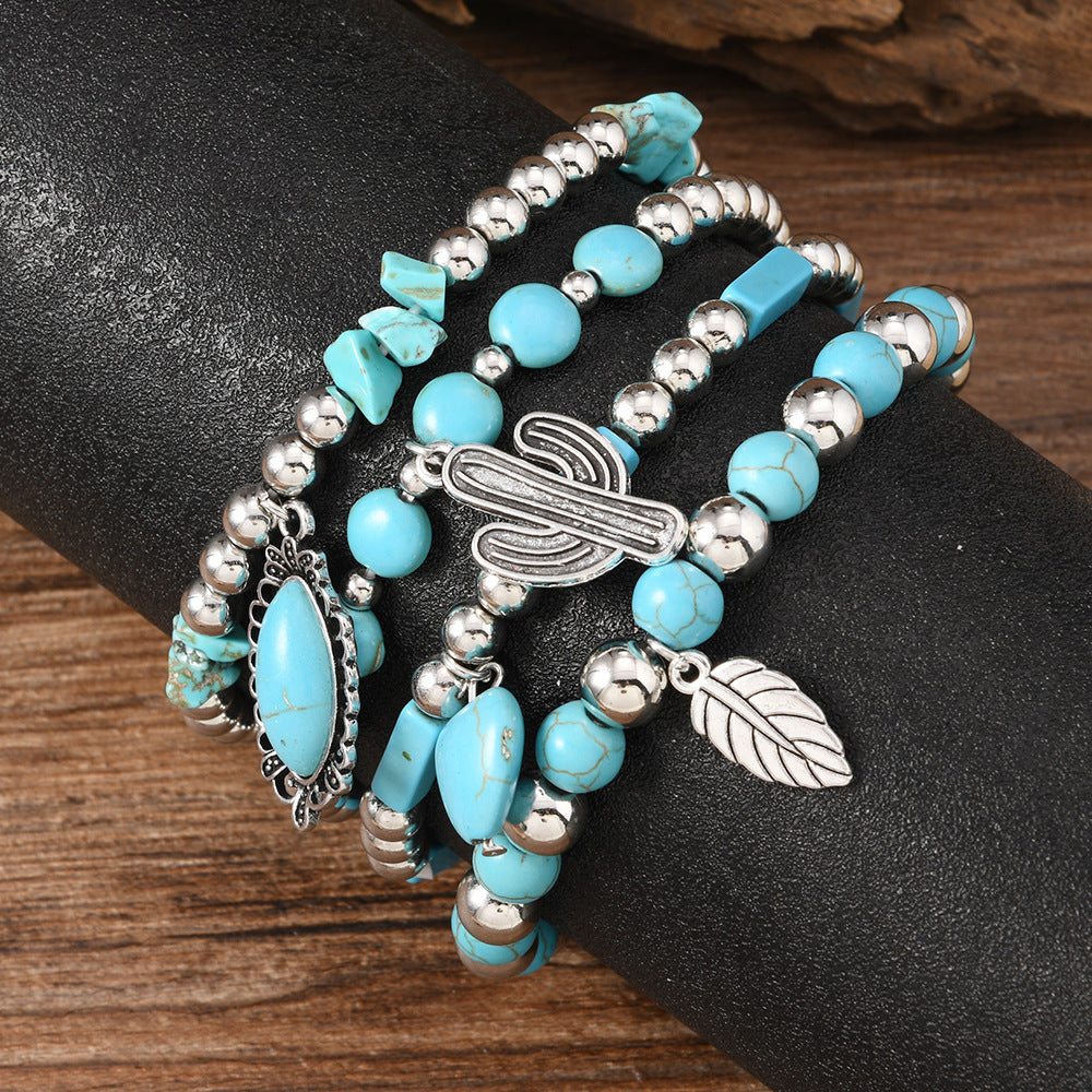 Wholesale Bohemian Style Beaded Bracelet Leaf Love Turquoise Fashion Combination Hot Selling Bracelet