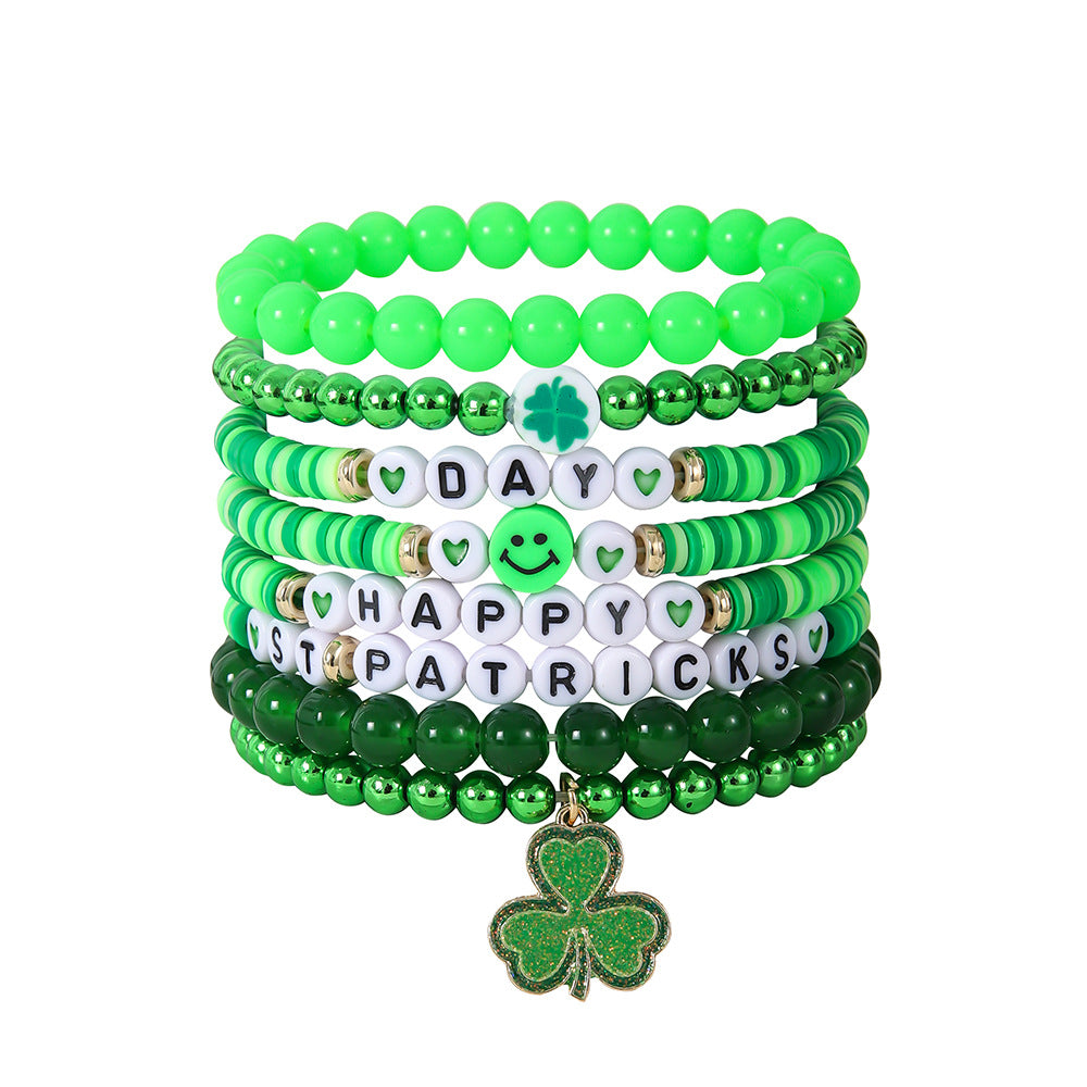 Wholesale St. Patrick's Day Beaded Four Leaf Clover Bracelet
