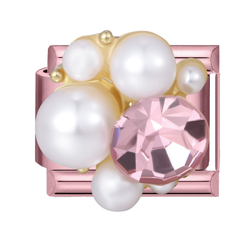 Wholesale Stainless Steel Pink Crystal Pearl Heart Bracelet Set Fashion Accessory