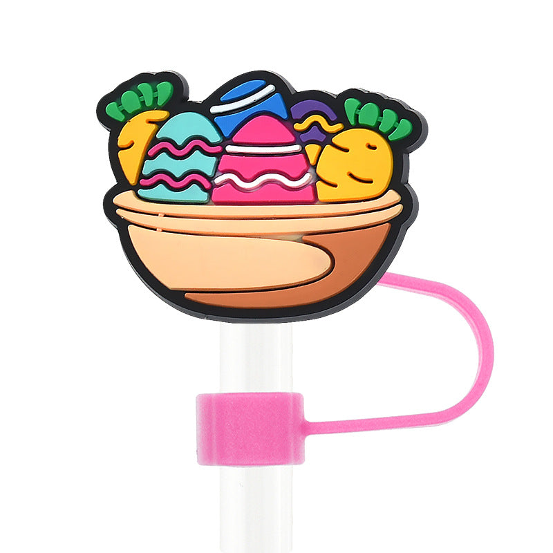 Wholesale Random 100pcs Easter 10mm PVC Soft Straw Tube Cap ACC-SCR-RYY088