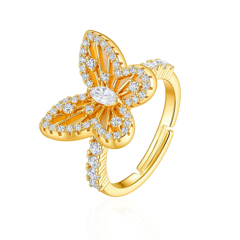 Wholesale Chic Butterfly Star Open Ring Gold Tone Adjustable Zircon Copper Alloy Jewelry Accessory Gift