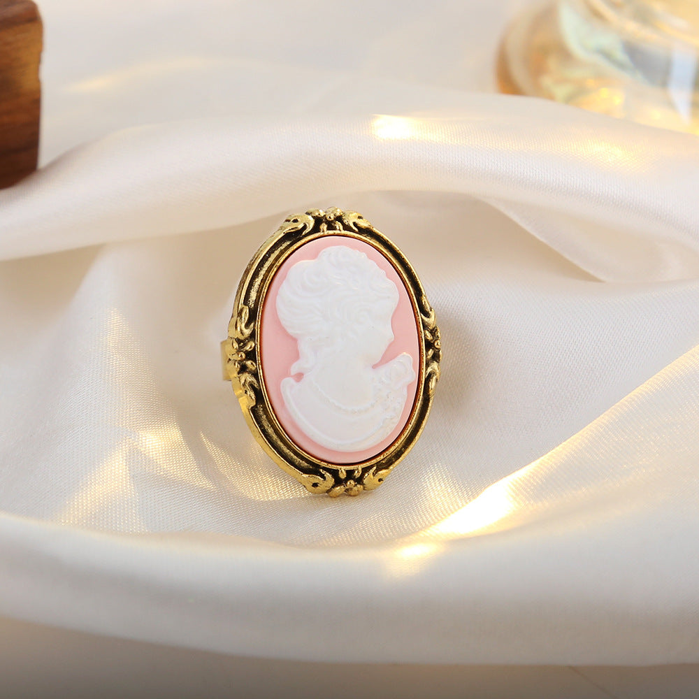 Wholesale Vintage Cameo Oval Portrait Ring Women Retro Court Style Fashion Jewelry Accessory Gift