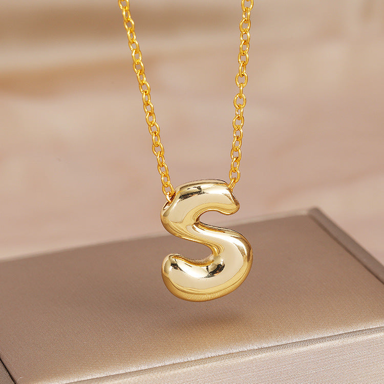 Wholesale Brass Glow Balloon Bubble Cute Chubby 26 English silver Letter Pendant Necklace