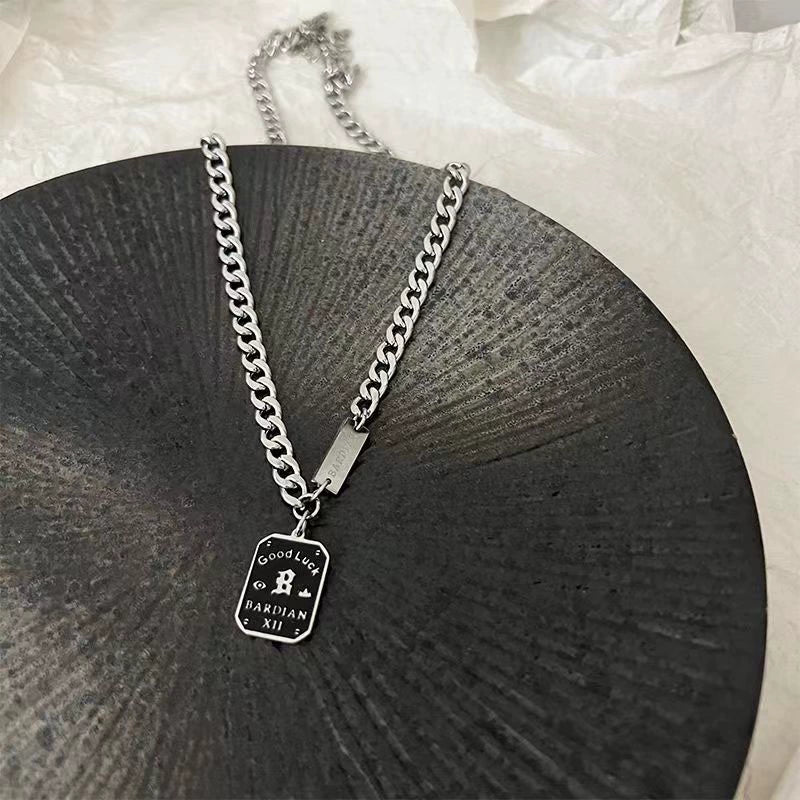 Wholesale Square Letter Titanium Steel Hip Hop Cuban Chain Necklace ACC-NE-Leisuo004