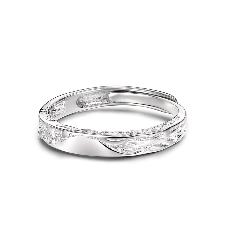 Wholesale 999 Silver Lava Texture Couple Ring Set Stylish His And Hers Jewelry Gift For Everyday Wear