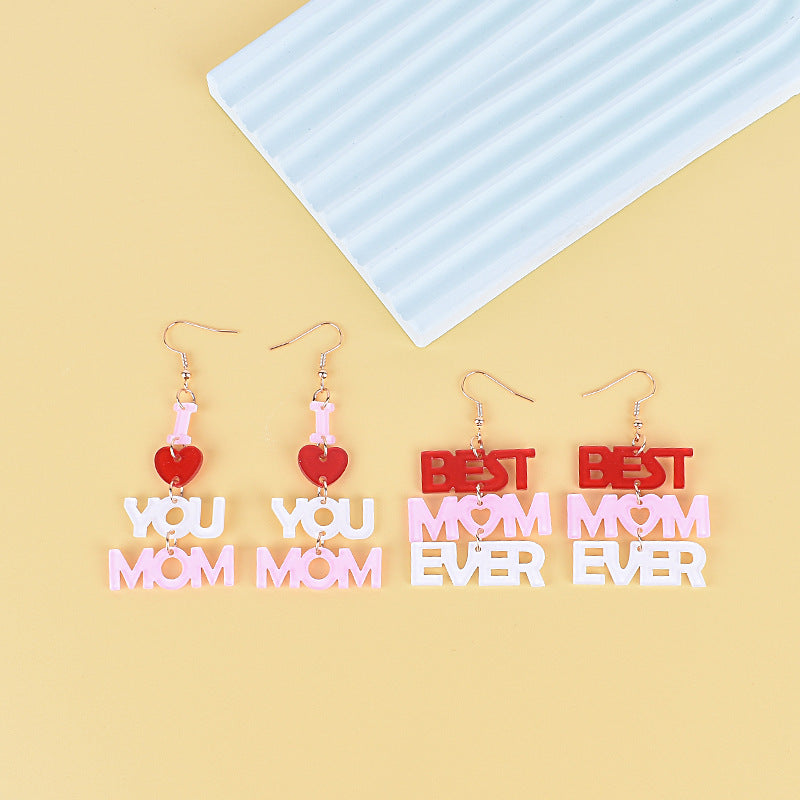 Wholesale  Mother's Day Earrings mom Pink Red Love Heart Love Earrings